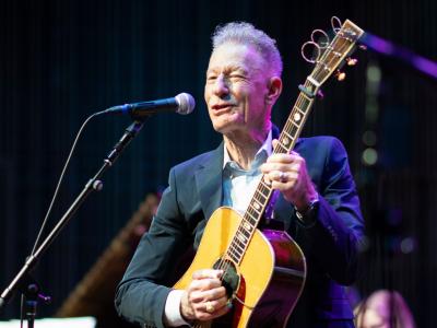 Musician Lyle Lovett performs with UNT’s One O’Clock Lab Band during campus visit