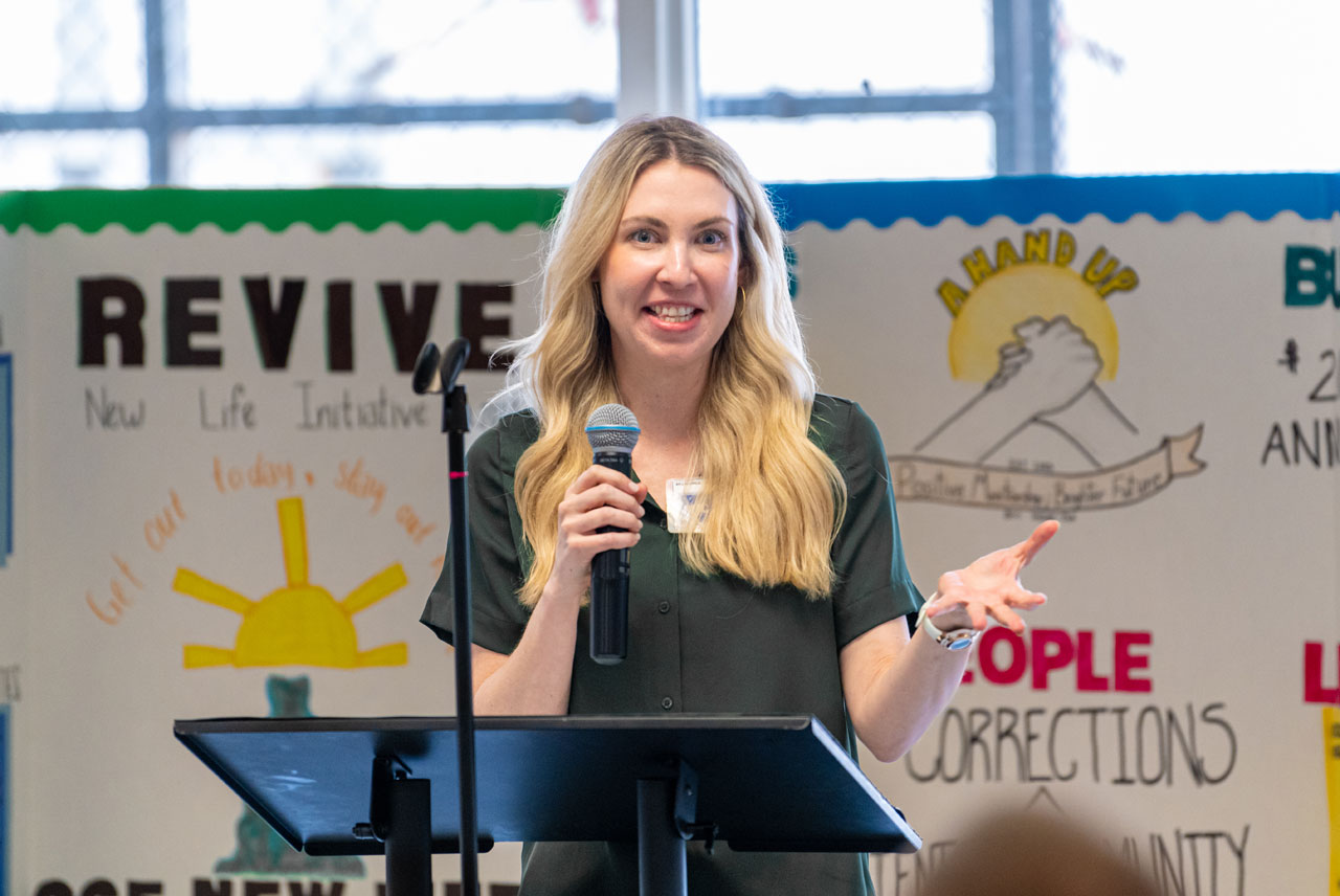 Zettler speaking at an Inside-Out Prison Exchange program event