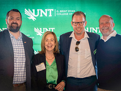 From left: Visit Frisco Assistant Executive Director Josh Dills, Marilyn Wiley, Bob Heere and FC Dallas President Dan Hunt.