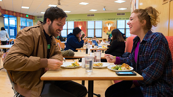 Two students eating at table