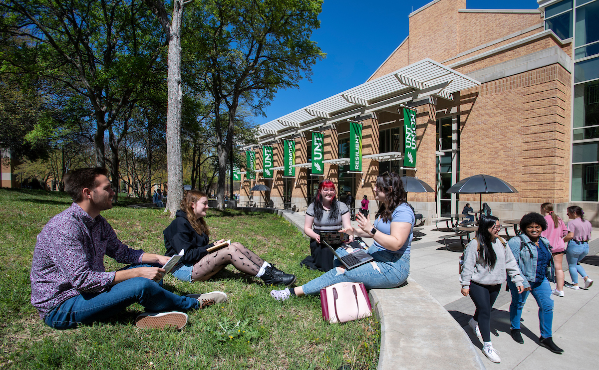 Students gathered outside the UNT Student Union