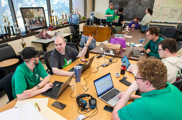 Students studying at table