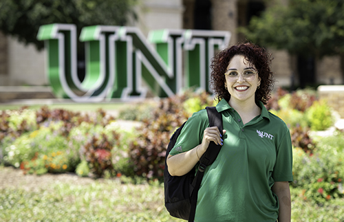  Savannah Phifer outside the UNT sign