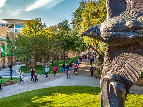 Statue of eagle on UNT campus