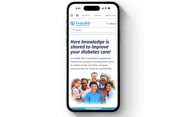 A mockup of what the EndoMD website on a phone screen