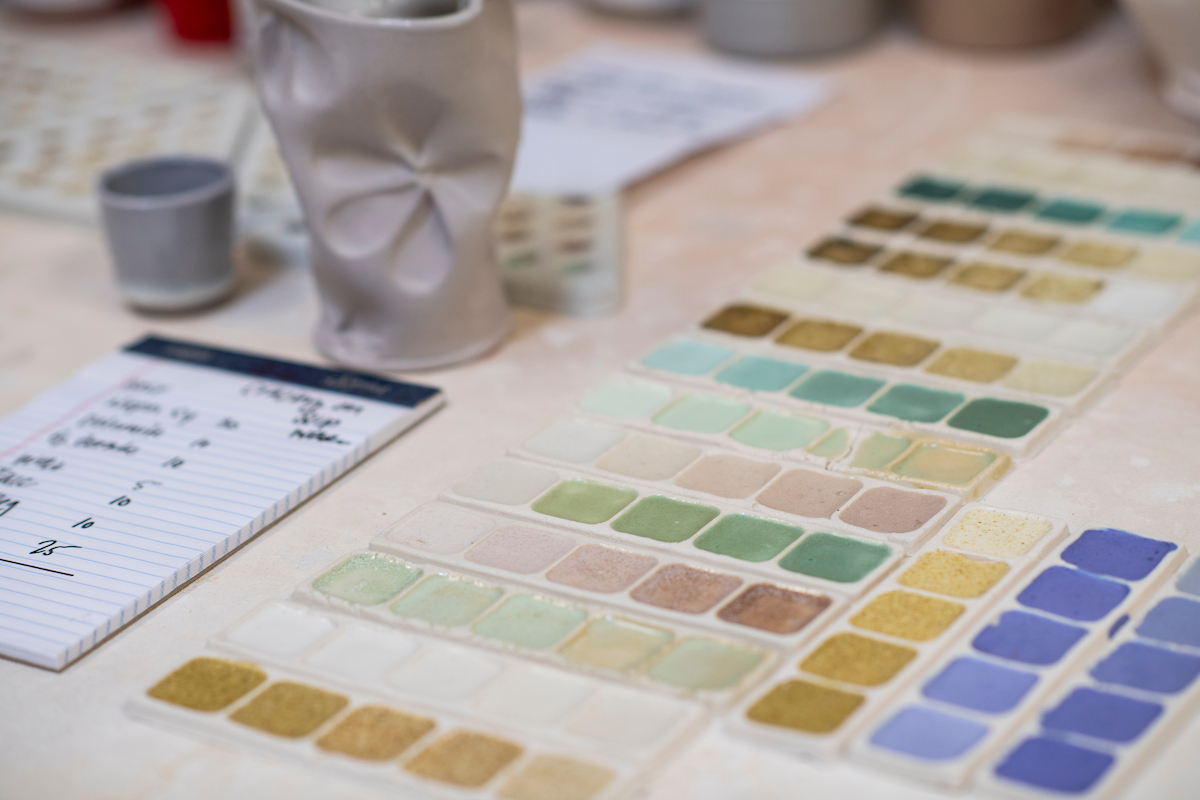 A close up of paints used on ceramics