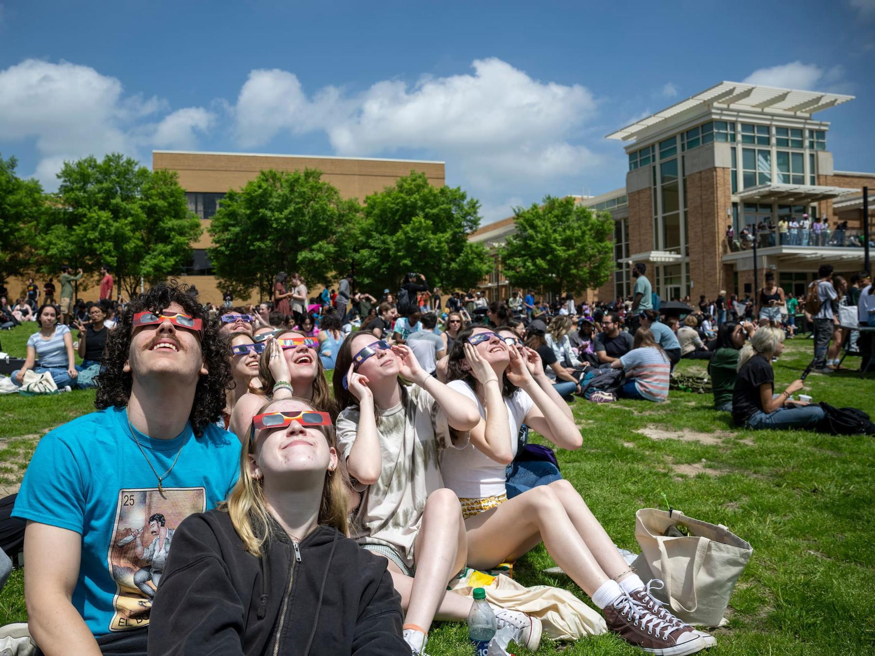 Students enjoying the eclipse in Denton