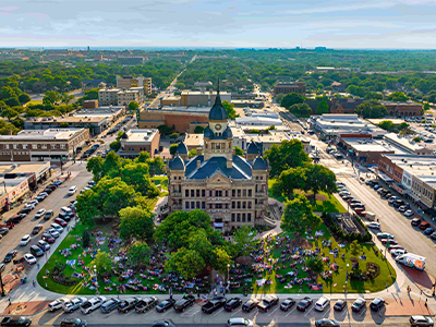 Aerial view of Denton Square