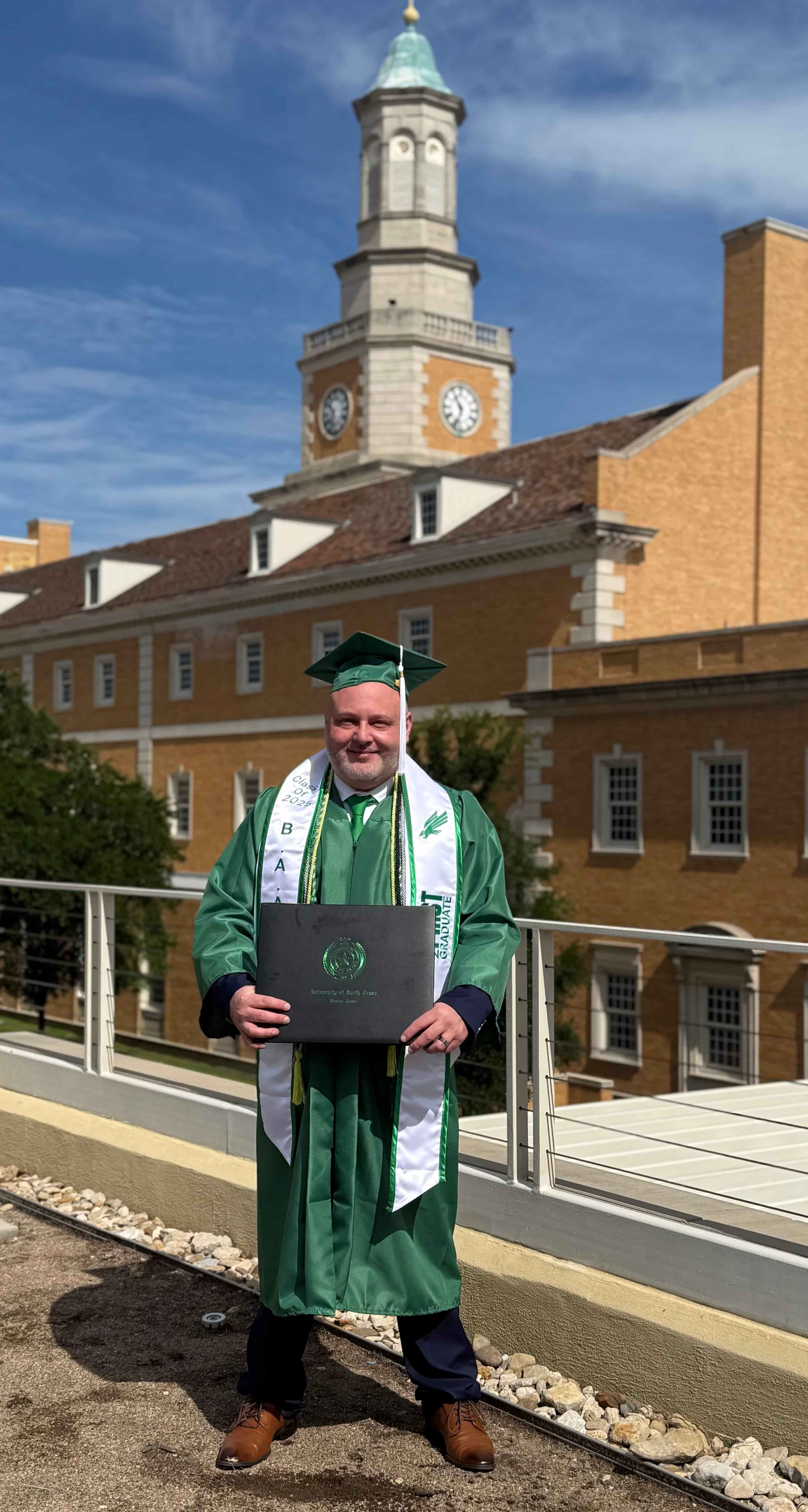 John Iglehart-Fernandez earned his degree while working full time thanks to UNT's flexible online program and company assistance