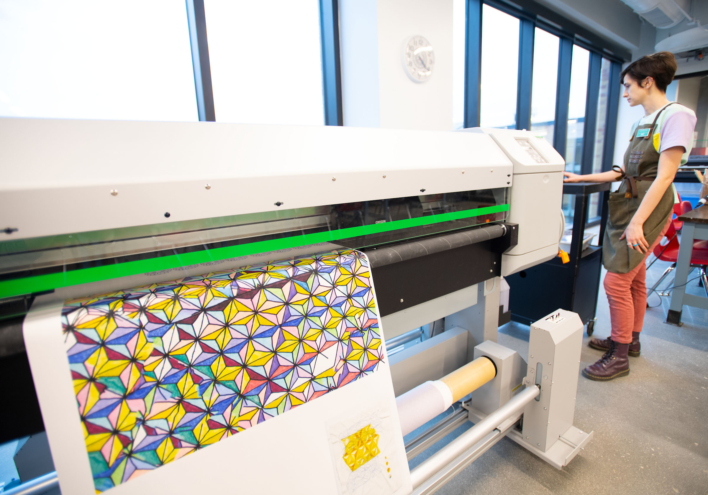 Fabric being printed on a fabric printer