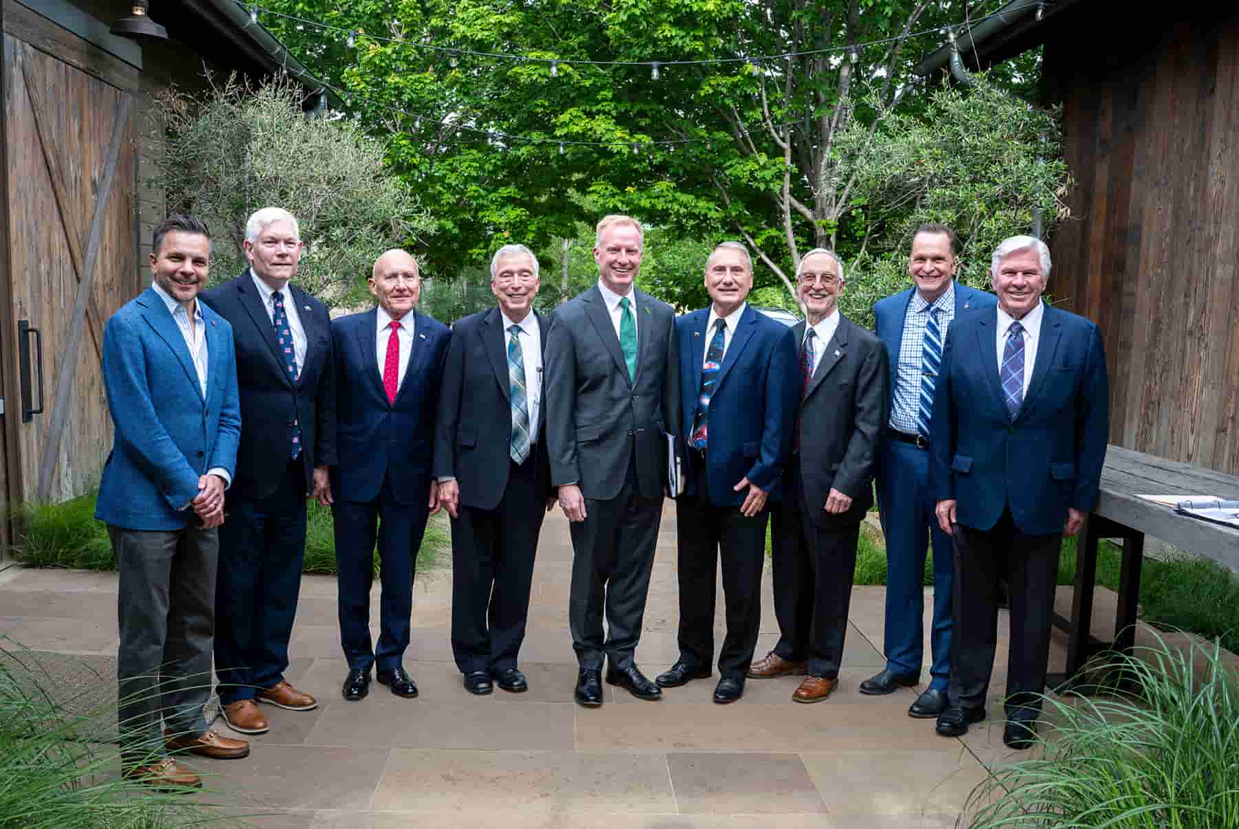 UNT President Harrison Keller, Ph.D., and others pose for a photo during the inaugural summit of the National Security and Economic Strategy Initiative