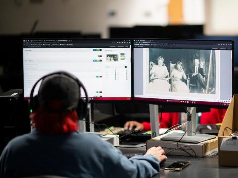 UNT alum Cathy Nelson Hartman (’67, ’91 M.S.) at work on the Portal to Texas History.