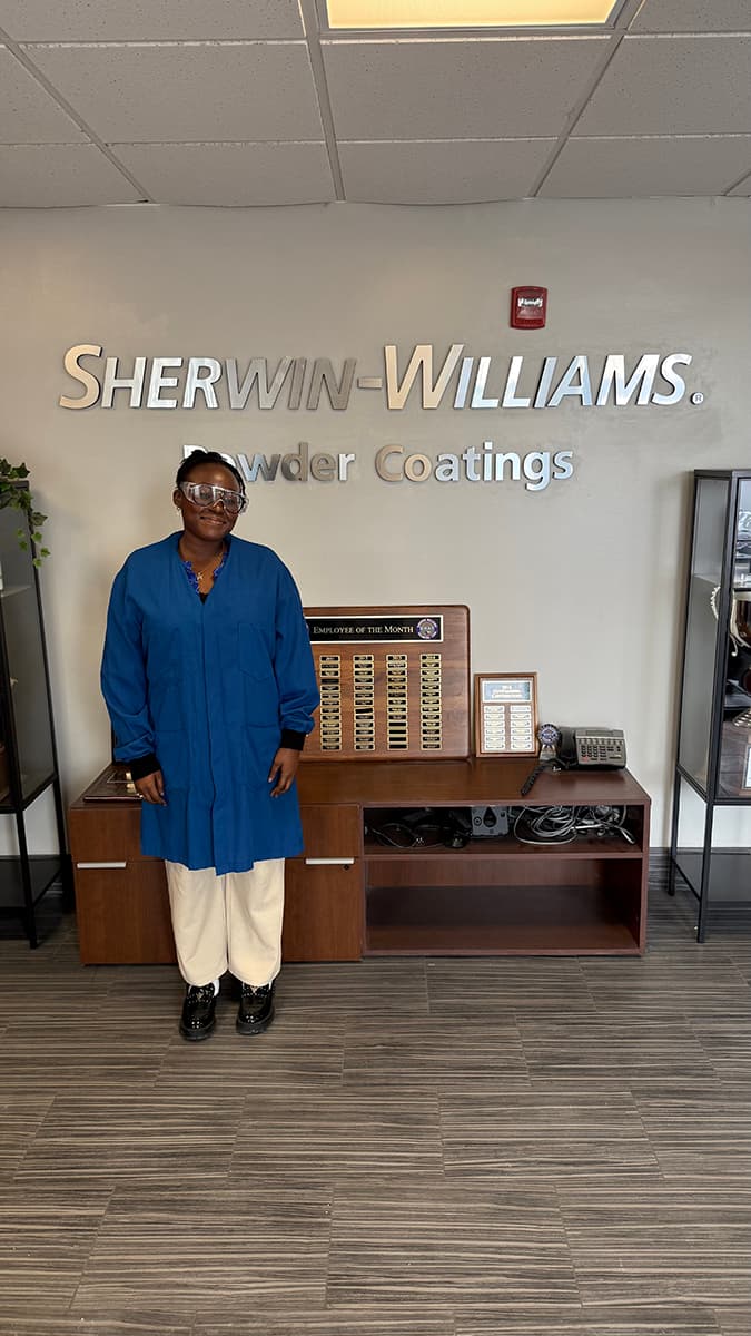 UNT senior Osasona Isokpunwu at Sherwin-Williams Powder Coatings
