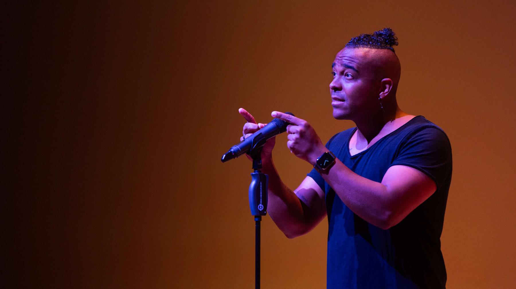 Austin-based slam poet Andre Bradford, a.k.a. S.C. Says, kicked off the Fine Arts Series on Sept. 17