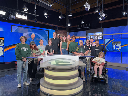 UNT students in a TV news studio