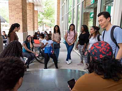 UNT Student gathered around Union