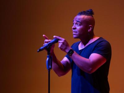 Austin-based slam poet Andre Bradford, a.k.a. S.C. Says, kicked off the Fine Arts Series on Sept. 17