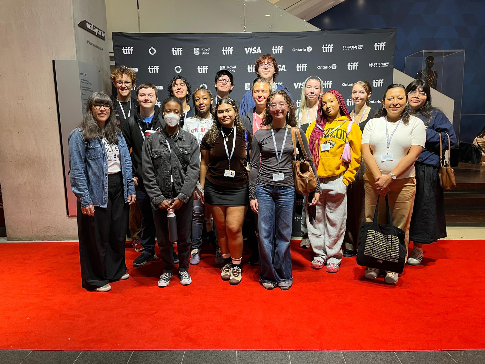 Students and faculty at a red carpet event at TIFF