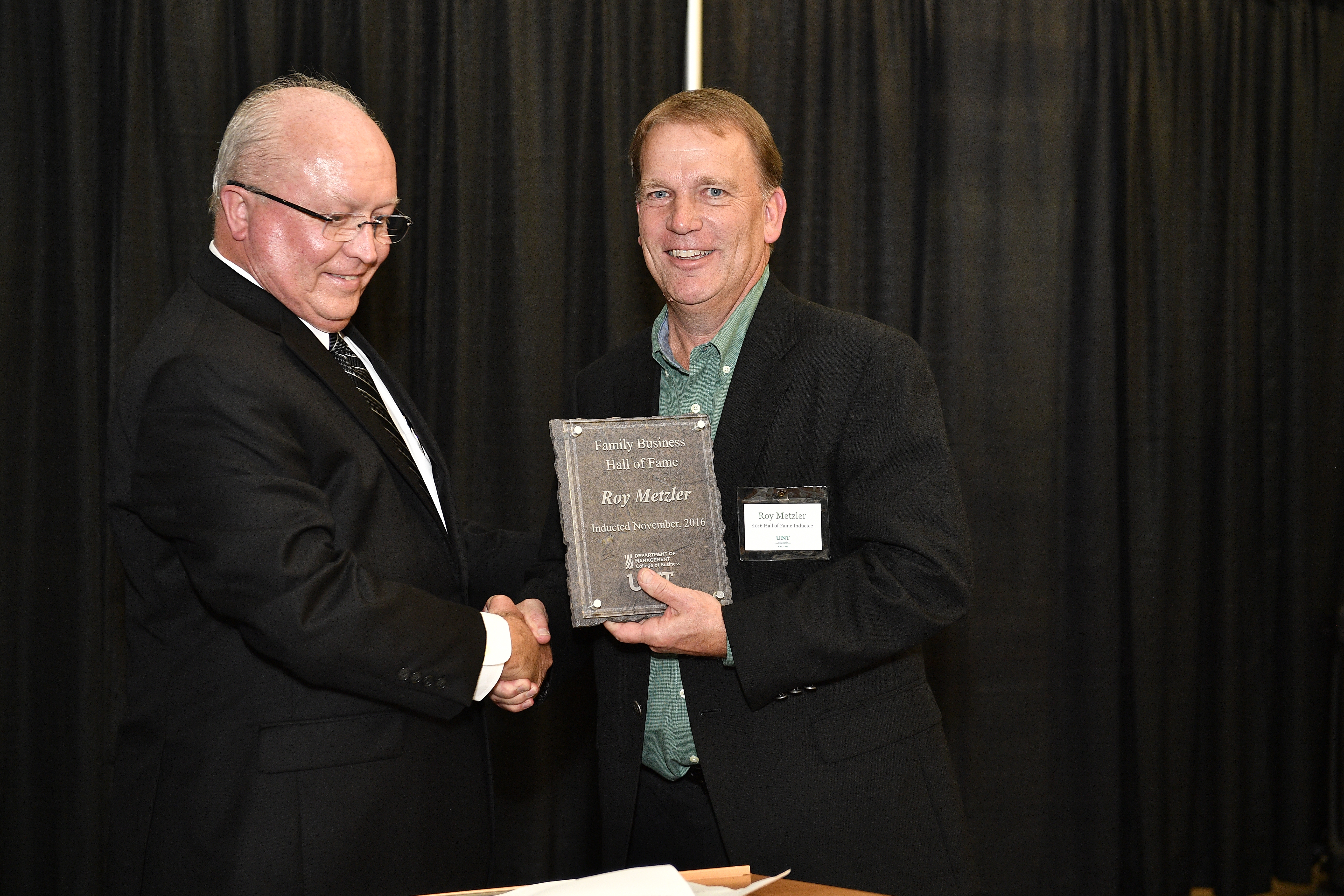 Roy Metzler was inducted into the UNT Family Business Hall of Fame in November 2016. 
