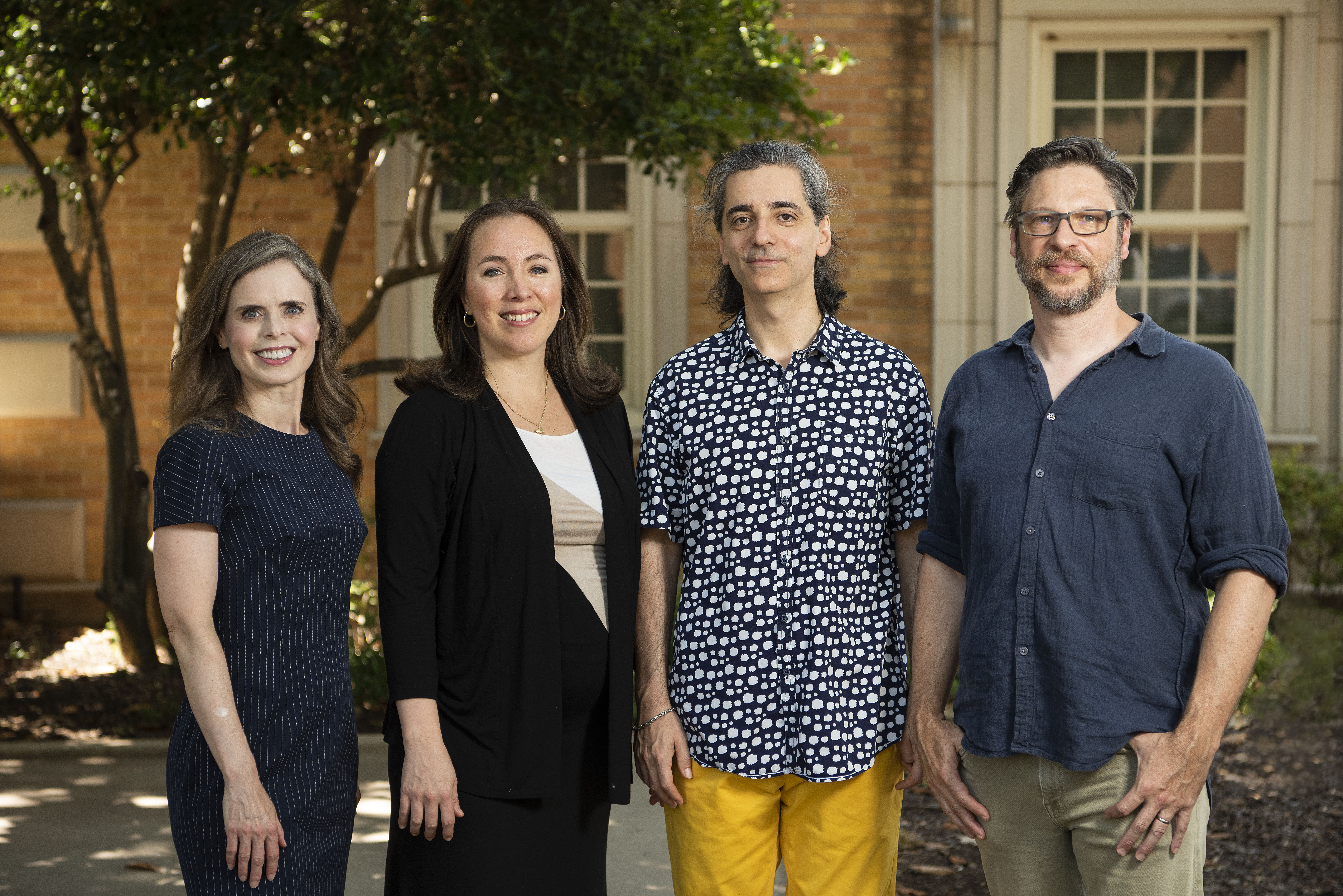 From left, Lari Gibbons, Fabiana Claure, Panayiotis Kokoras, and Corey Marks, were named as 2019 IAA fellows and will research a variety of art-related topics over the next semester.  Photo by Ranjani Groth/UNT
