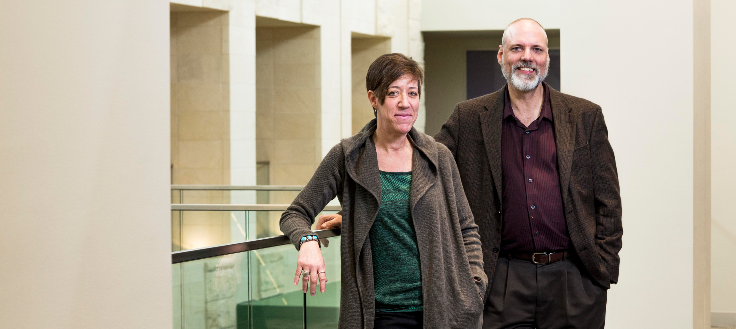 Melinda Levin, professor of media arts, and Joseph Klein, chair of composition studies and professor of composition, were named IAA Fellows. They will have a semester off from teaching to devote time to one of their creative projects. Photographed on March 11, 2016. (Ahna Hubnik)