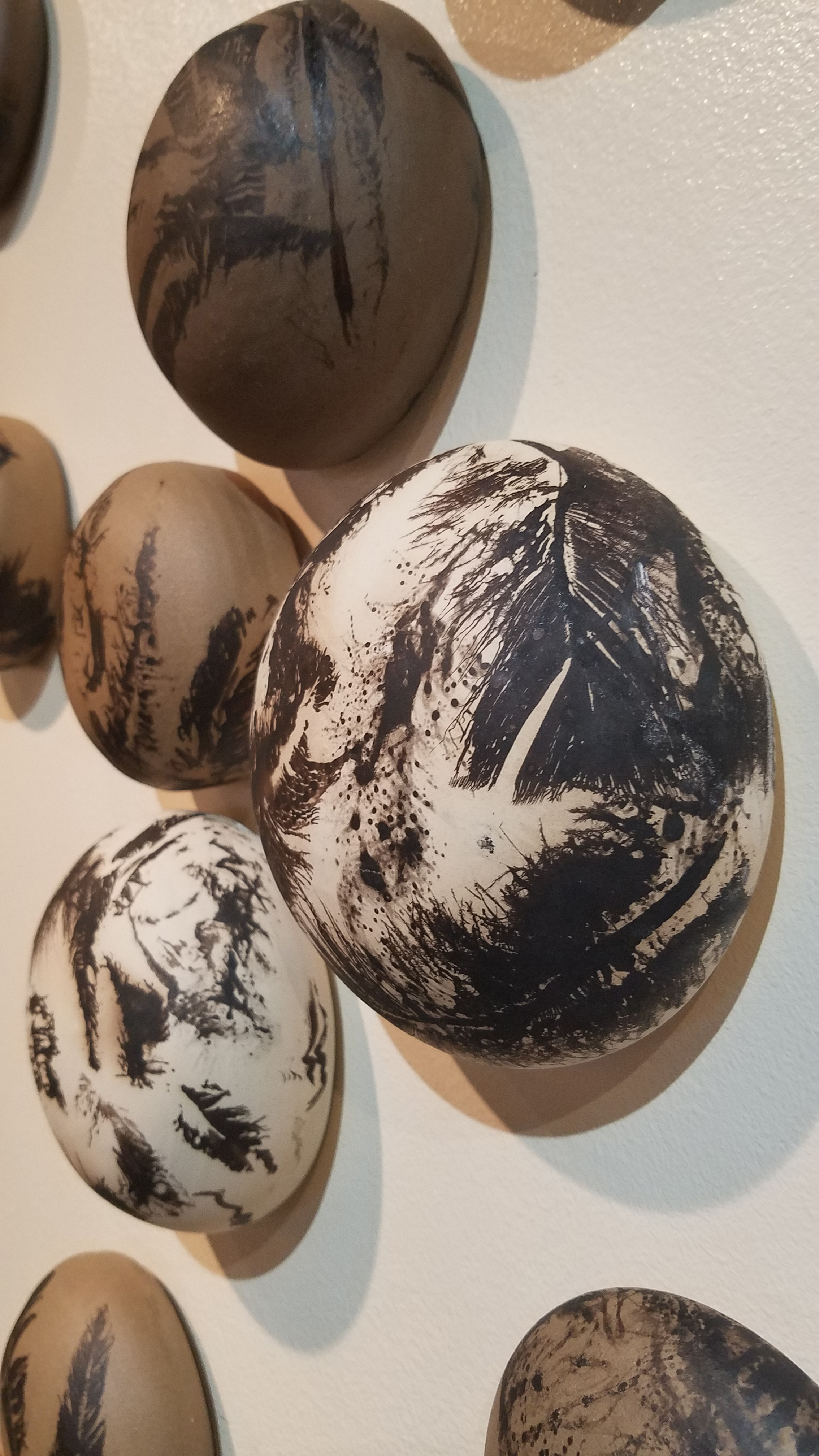 Anna Lee raku ceramics with carbon feathers